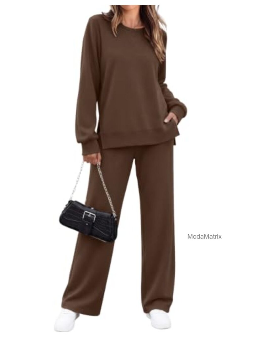 Women's 2 Piece Lounge Set Crewneck Sweatshirt Wide Leg Pants